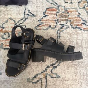 Dr. Martens Black Sandals with Gold Buckles